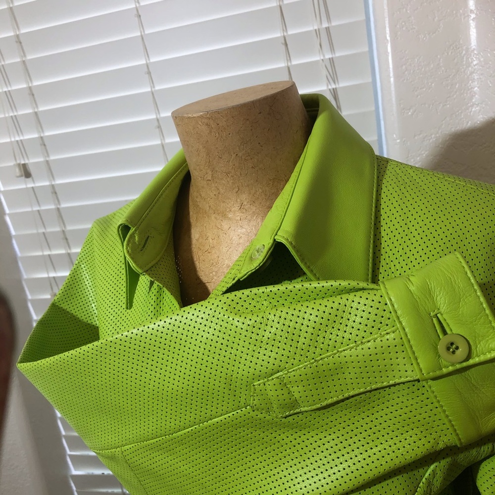 NWOT NIKOLA BERTI women genuine leather green perforated jacket L